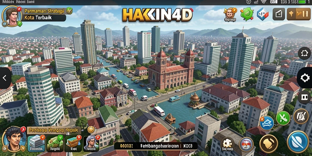 Tampilan gameplay HAKIN4D dengan strategi pembangunan kota.
