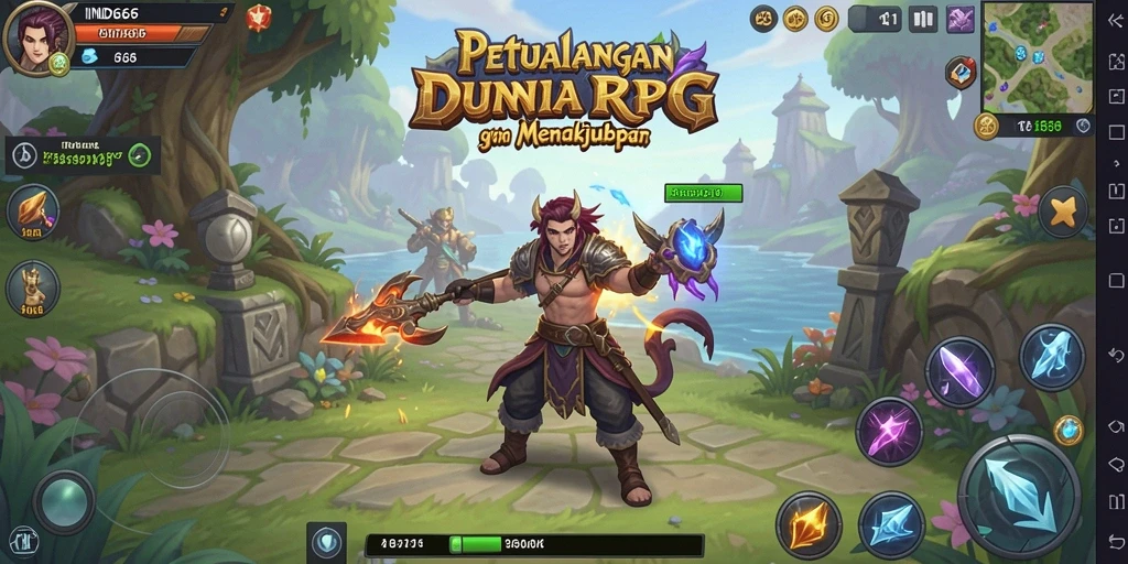 Screenshot gameplay IND666 yang menampilkan pertempuran epik dan karakter menarik.