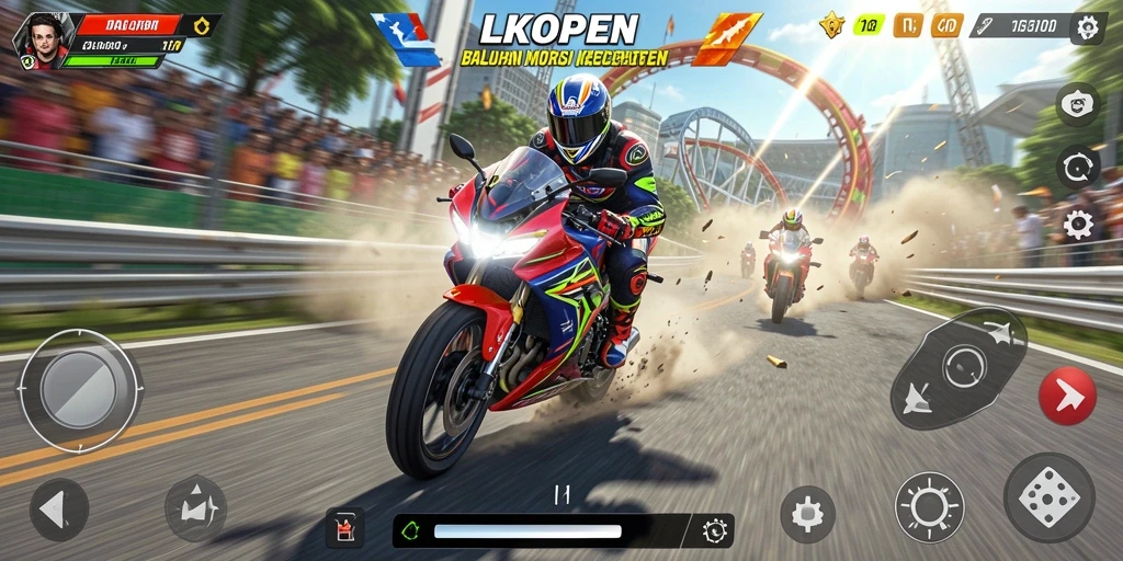 Gameplay seru LKOPEN dengan balapan motor yang menegangkan.